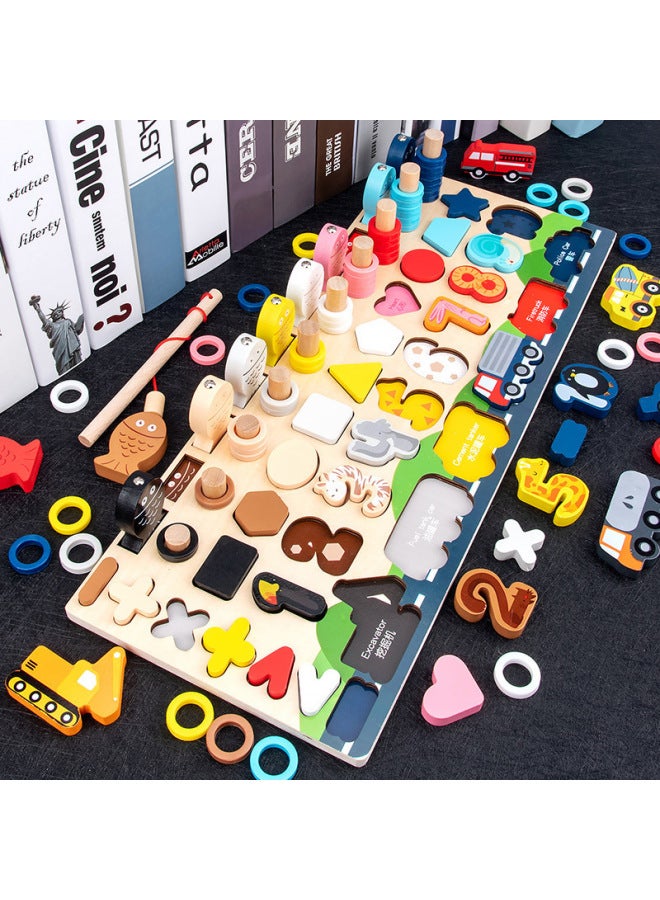 Children's Digital Alphabet Shape Cognitive Pairing Edition Three-dimensional Puzzle Logarithmic Board Educational Early Education Wooden Toys Wholesale-Color:Traffic Logarithm Board C - Image 2